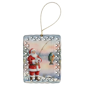 Fishing Santa Claus with Bluegill Christmas Porcelain Ornament Christmas Tree Hanging Decorations for Home Christmas Holiday, Rectangle, Gift, Multicolor Fishing Santa Claus with Bluegill Christmas Porcelain Ornament Christmas Tree Hanging Decorations for Home Christmas Holiday, Rectangle, Gift, Multicolor
