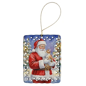 Cornish Rex Cat with Santa Claus Porcelain Ornament Christmas Tree Hanging Decorations for Home Christmas Holiday, Rectangle, Gift, Multicolor Cornish Rex Cat with Santa Claus Porcelain Ornament Christmas Tree Hanging Decorations for Home Christmas Holiday, Rectangle, Gift, Multicolor