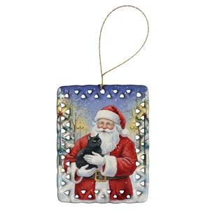 Black Cat with Santa Claus Porcelain Ornament Christmas Tree Hanging Decorations for Home Christmas Holiday, Rectangle, Gift, Multicolor Black Cat with Santa Claus Porcelain Ornament Christmas Tree Hanging Decorations for Home Christmas Holiday, Rectangle, Gift, Multicolor