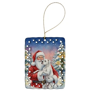 White Boxer with Santa Claus Porcelain Ornament Christmas Tree Hanging Decorations for Home Christmas Holiday, Rectangle, Gift, Multicolor White Boxer with Santa Claus Porcelain Ornament Christmas Tree Hanging Decorations for Home Christmas Holiday, Rectangle, Gift, Multicolor