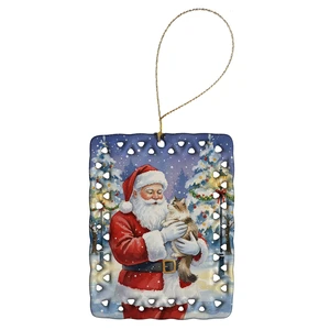 Cymric Cat with Santa Claus Porcelain Ornament Christmas Tree Hanging Decorations for Home Christmas Holiday, Rectangle, Gift, Multicolor Cymric Cat with Santa Claus Porcelain Ornament Christmas Tree Hanging Decorations for Home Christmas Holiday, Rectangle, Gift, Multicolor