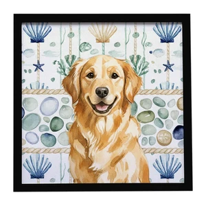 Golden Retriever Coastal Sea Glass Framed Metal Print Bathroom, Kitchen, Office, Home Decor Wall Art Ready to Hang, Square, 8X8 Golden Retriever Coastal Sea Glass Framed Metal Print Bathroom, Kitchen, Office, Home Decor Wall Art Ready to Hang, Square, 8X8