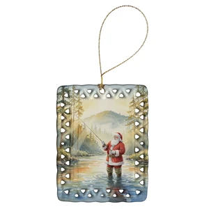 Santa Claus Fly-Fishing at Sunrise Christmas Porcelain Ornament Christmas Tree Hanging Decorations for Home Christmas Holiday, Rectangle, Gift, Multicolor Santa Claus Fly-Fishing at Sunrise Christmas Porcelain Ornament Christmas Tree Hanging Decorations for Home Christmas Holiday, Rectangle, Gift, Multicolor