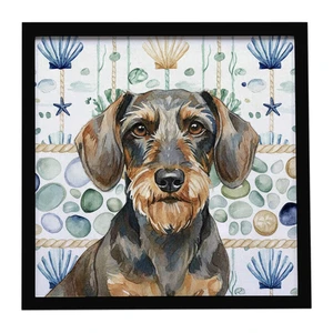 Wirehaired Wild Boar Dachshund Coastal Sea Glass Framed Metal Print Bathroom, Kitchen, Office, Home Decor Wall Art Ready to Hang, Square, 8X8 Wirehaired Wild Boar Dachshund Coastal Sea Glass Framed Metal Print Bathroom, Kitchen, Office, Home Decor Wall Art Ready to Hang, Square, 8X8