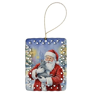 Gray Cat with Santa Claus Porcelain Ornament Christmas Tree Hanging Decorations for Home Christmas Holiday, Rectangle, Gift, Multicolor Gray Cat with Santa Claus Porcelain Ornament Christmas Tree Hanging Decorations for Home Christmas Holiday, Rectangle, Gift, Multicolor