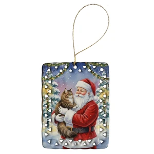Norwegian Forest Cat Brown Tabby with Santa Claus Porcelain Ornament Christmas Tree Hanging Decorations for Home Christmas Holiday, Rectangle, Gift, Multicolor Norwegian Forest Cat Brown Tabby with Santa Claus Porcelain Ornament Christmas Tree Hanging Decorations for Home Christmas Holiday, Rectangle, Gift, Multicolor