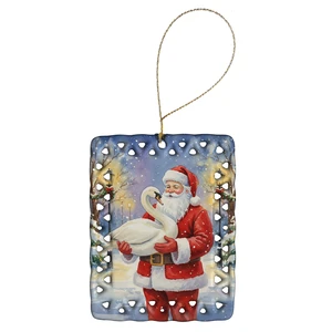 Swan with Santa Claus Porcelain Ornament Christmas Tree Hanging Decorations for Home Christmas Holiday, Rectangle, Gift, Multicolor Swan with Santa Claus Porcelain Ornament Christmas Tree Hanging Decorations for Home Christmas Holiday, Rectangle, Gift, Multicolor
