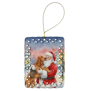 Bloodhound with Santa Claus Porcelain Ornament Christmas Tree Hanging Decorations for Home Christmas Holiday, Rectangle, Gift, Multicolor Bloodhound with Santa Claus Porcelain Ornament Christmas Tree Hanging Decorations for Home Christmas Holiday, Rectangle, Gift, Multicolor