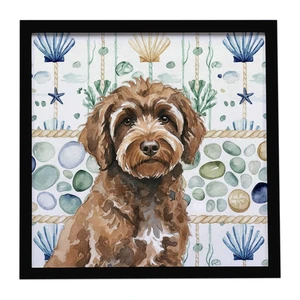 Brown Portuguese Water Dog Coastal Sea Glass Framed Metal Print Bathroom, Kitchen, Office, Home Decor Wall Art Ready to Hang, Square, 8X8 Brown Portuguese Water Dog Coastal Sea Glass Framed Metal Print Bathroom, Kitchen, Office, Home Decor Wall Art Ready to Hang, Square, 8X8
