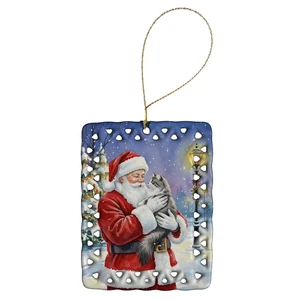Norwegian Forest Cat Gray and White with Santa Claus Porcelain Ornament Christmas Tree Hanging Decorations for Home Christmas Holiday, Rectangle, Gift, Multicolor Norwegian Forest Cat Gray and White with Santa Claus Porcelain Ornament Christmas Tree Hanging Decorations for Home Christmas Holiday, Rectangle, Gift, Multicolor