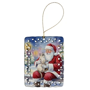 Lilac Point Cat with Santa Claus Porcelain Ornament Christmas Tree Hanging Decorations for Home Christmas Holiday, Rectangle, Gift, Multicolor Lilac Point Cat with Santa Claus Porcelain Ornament Christmas Tree Hanging Decorations for Home Christmas Holiday, Rectangle, Gift, Multicolor