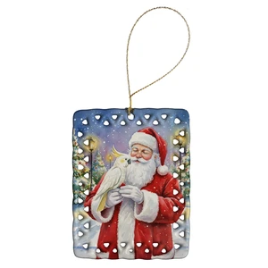 Umbrella Cockatoo with Santa Claus Porcelain Ornament Christmas Tree Hanging Decorations for Home Christmas Holiday, Rectangle, Gift, Multicolor Umbrella Cockatoo with Santa Claus Porcelain Ornament Christmas Tree Hanging Decorations for Home Christmas Holiday, Rectangle, Gift, Multicolor