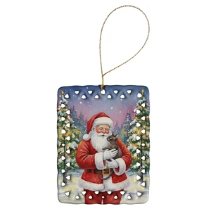 Lykoi Cat with Santa Claus Porcelain Ornament Christmas Tree Hanging Decorations for Home Christmas Holiday, Rectangle, Gift, Multicolor Lykoi Cat with Santa Claus Porcelain Ornament Christmas Tree Hanging Decorations for Home Christmas Holiday, Rectangle, Gift, Multicolor