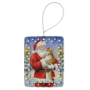 Chausie Cat with Santa Claus Porcelain Ornament Christmas Tree Hanging Decorations for Home Christmas Holiday, Rectangle, Gift, Multicolor Chausie Cat with Santa Claus Porcelain Ornament Christmas Tree Hanging Decorations for Home Christmas Holiday, Rectangle, Gift, Multicolor