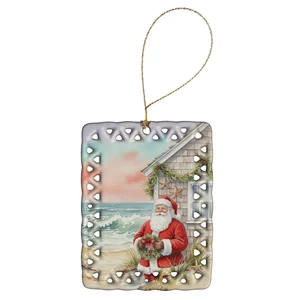 Santa Claus by the Seaside Cottage Christmas Porcelain Ornament Christmas Tree Hanging Decorations for Home Christmas Holiday, Rectangle, Gift, Multicolor Santa Claus by the Seaside Cottage Christmas Porcelain Ornament Christmas Tree Hanging Decorations for Home Christmas Holiday, Rectangle, Gift, Multicolor