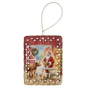 Santa Claus in the Barn with Animals Christmas Porcelain Ornament Christmas Tree Hanging Decorations for Home Christmas Holiday, Rectangle, Gift, Multicolor Santa Claus in the Barn with Animals Christmas Porcelain Ornament Christmas Tree Hanging Decorations for Home Christmas Holiday, Rectangle, Gift, Multicolor