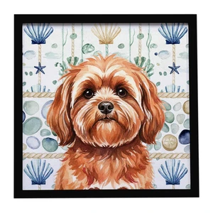 Red Lhasa Apso Coastal Sea Glass Framed Metal Print Bathroom, Kitchen, Office, Home Decor Wall Art Ready to Hang, Square, 8X8 Red Lhasa Apso Coastal Sea Glass Framed Metal Print Bathroom, Kitchen, Office, Home Decor Wall Art Ready to Hang, Square, 8X8