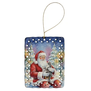 Gray and White Cat with Santa Claus Porcelain Ornament Christmas Tree Hanging Decorations for Home Christmas Holiday, Rectangle, Gift, Multicolor Gray and White Cat with Santa Claus Porcelain Ornament Christmas Tree Hanging Decorations for Home Christmas Holiday, Rectangle, Gift, Multicolor