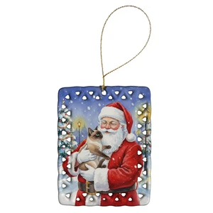 Chocolate Point Cat with Santa Claus Porcelain Ornament Christmas Tree Hanging Decorations for Home Christmas Holiday, Rectangle, Gift, Multicolor Chocolate Point Cat with Santa Claus Porcelain Ornament Christmas Tree Hanging Decorations for Home Christmas Holiday, Rectangle, Gift, Multicolor