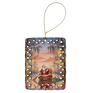 Cajun Santa Claus in the Pirogue Christmas Porcelain Ornament Christmas Tree Hanging Decorations for Home Christmas Holiday, Rectangle, Gift, Multicolor Cajun Santa Claus in the Pirogue Christmas Porcelain Ornament Christmas Tree Hanging Decorations for Home Christmas Holiday, Rectangle, Gift, Multicolor