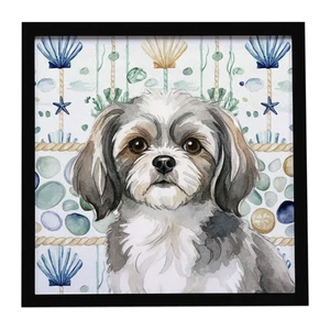 Grey and White Tibetan Spaniel Coastal Sea Glass Framed Metal Print Bathroom, Kitchen, Office, Home Decor Wall Art Ready to Hang, Square, 8X8 Grey and White Tibetan Spaniel Coastal Sea Glass Framed Metal Print Bathroom, Kitchen, Office, Home Decor Wall Art Ready to Hang, Square, 8X8