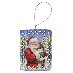 Classic Tabby Brown Cat with Santa Claus Porcelain Ornament Christmas Tree Hanging Decorations for Home Christmas Holiday, Rectangle, Gift, Multicolor Classic Tabby Brown Cat with Santa Claus Porcelain Ornament Christmas Tree Hanging Decorations for Home Christmas Holiday, Rectangle, Gift, Multicolor