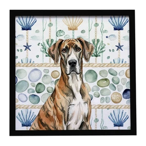 Brindle Great Dane Coastal Sea Glass Framed Metal Print Bathroom, Kitchen, Office, Home Decor Wall Art Ready to Hang, Square, 8X8 Brindle Great Dane Coastal Sea Glass Framed Metal Print Bathroom, Kitchen, Office, Home Decor Wall Art Ready to Hang, Square, 8X8