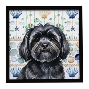 Black Lhasa Apso Coastal Sea Glass Framed Metal Print Bathroom, Kitchen, Office, Home Decor Wall Art Ready to Hang, Square, 8X8 Black Lhasa Apso Coastal Sea Glass Framed Metal Print Bathroom, Kitchen, Office, Home Decor Wall Art Ready to Hang, Square, 8X8