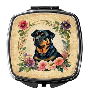 Rottweiler and Flowers Compact Mirror Decorative Travel Makeup Mirror for Women Girls Gifts Pocket Makeup Mirror Folding Handheld Rottweiler and Flowers Compact Mirror Decorative Travel Makeup Mirror for Women Girls Gifts Pocket Makeup Mirror Folding Handheld