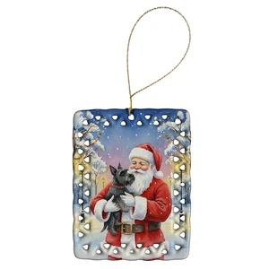 Scottish Terrier with Santa Claus Porcelain Ornament Christmas Tree Hanging Decorations for Home Christmas Holiday, Rectangle, Gift, Multicolor Scottish Terrier with Santa Claus Porcelain Ornament Christmas Tree Hanging Decorations for Home Christmas Holiday, Rectangle, Gift, Multicolor