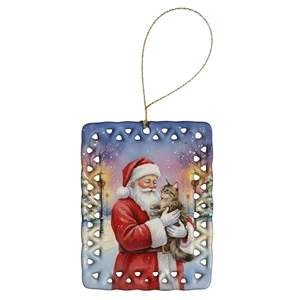 American Wirehair Cat with Santa Claus Porcelain Ornament Christmas Tree Hanging Decorations for Home Christmas Holiday, Rectangle, Gift, Multicolor American Wirehair Cat with Santa Claus Porcelain Ornament Christmas Tree Hanging Decorations for Home Christmas Holiday, Rectangle, Gift, Multicolor