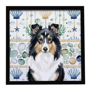 Tricolor Sheltie Coastal Sea Glass Framed Metal Print Bathroom, Kitchen, Office, Home Decor Wall Art Ready to Hang, Square, 8X8 Tricolor Sheltie Coastal Sea Glass Framed Metal Print Bathroom, Kitchen, Office, Home Decor Wall Art Ready to Hang, Square, 8X8