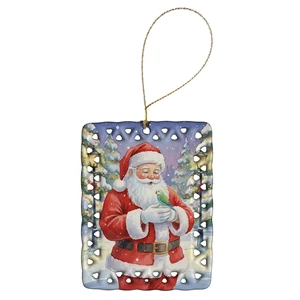 Parrotlet with Santa Claus Porcelain Ornament Christmas Tree Hanging Decorations for Home Christmas Holiday, Rectangle, Gift, Multicolor Parrotlet with Santa Claus Porcelain Ornament Christmas Tree Hanging Decorations for Home Christmas Holiday, Rectangle, Gift, Multicolor
