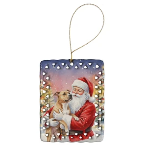 Pit Bull Terrier with Santa Claus Porcelain Ornament Christmas Tree Hanging Decorations for Home Christmas Holiday, Rectangle, Gift, Multicolor Pit Bull Terrier with Santa Claus Porcelain Ornament Christmas Tree Hanging Decorations for Home Christmas Holiday, Rectangle, Gift, Multicolor