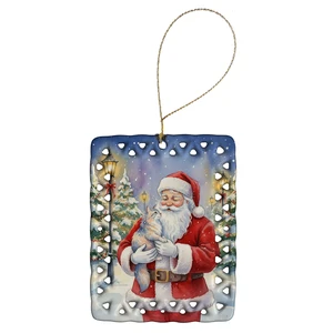Australian Mist Cat with Santa Claus Porcelain Ornament Christmas Tree Hanging Decorations for Home Christmas Holiday, Rectangle, Gift, Multicolor Australian Mist Cat with Santa Claus Porcelain Ornament Christmas Tree Hanging Decorations for Home Christmas Holiday, Rectangle, Gift, Multicolor
