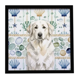 White Great Pyrenees Coastal Sea Glass Framed Metal Print Bathroom, Kitchen, Office, Home Decor Wall Art Ready to Hang, Square, 8X8 White Great Pyrenees Coastal Sea Glass Framed Metal Print Bathroom, Kitchen, Office, Home Decor Wall Art Ready to Hang, Square, 8X8
