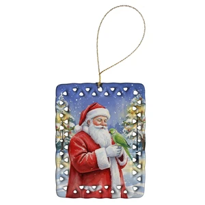 Indian Parakeet with Santa Claus Porcelain Ornament Christmas Tree Hanging Decorations for Home Christmas Holiday, Rectangle, Gift, Multicolor Indian Parakeet with Santa Claus Porcelain Ornament Christmas Tree Hanging Decorations for Home Christmas Holiday, Rectangle, Gift, Multicolor