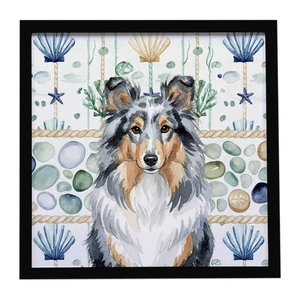 Blue Merle Sheltie Coastal Sea Glass Framed Metal Print Bathroom, Kitchen, Office, Home Decor Wall Art Ready to Hang, Square, 8X8 Blue Merle Sheltie Coastal Sea Glass Framed Metal Print Bathroom, Kitchen, Office, Home Decor Wall Art Ready to Hang, Square, 8X8