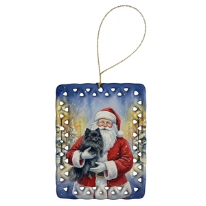 Black Pomeranian with Santa Claus Porcelain Ornament Christmas Tree Hanging Decorations for Home Christmas Holiday, Rectangle, Gift, Multicolor Black Pomeranian with Santa Claus Porcelain Ornament Christmas Tree Hanging Decorations for Home Christmas Holiday, Rectangle, Gift, Multicolor