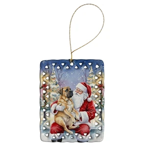 Mastiff with Santa Claus Porcelain Ornament Christmas Tree Hanging Decorations for Home Christmas Holiday, Rectangle, Gift, Multicolor Mastiff with Santa Claus Porcelain Ornament Christmas Tree Hanging Decorations for Home Christmas Holiday, Rectangle, Gift, Multicolor