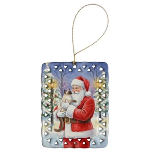 Balinese Cat with Santa Claus Porcelain Ornament Christmas Tree Hanging Decorations for Home Christmas Holiday, Rectangle, Gift, Multicolor Balinese Cat with Santa Claus Porcelain Ornament Christmas Tree Hanging Decorations for Home Christmas Holiday, Rectangle, Gift, Multicolor