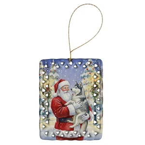 Siberian Husky with Santa Claus Porcelain Ornament Christmas Tree Hanging Decorations for Home Christmas Holiday, Rectangle, Gift, Multicolor Siberian Husky with Santa Claus Porcelain Ornament Christmas Tree Hanging Decorations for Home Christmas Holiday, Rectangle, Gift, Multicolor