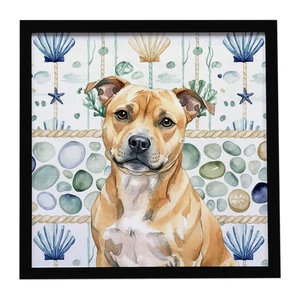 Fawn Staffordshire Bull Terrier Coastal Sea Glass Framed Metal Print Bathroom, Kitchen, Office, Home Decor Wall Art Ready to Hang, Square, 8X8 Fawn Staffordshire Bull Terrier Coastal Sea Glass Framed Metal Print Bathroom, Kitchen, Office, Home Decor Wall Art Ready to Hang, Square, 8X8