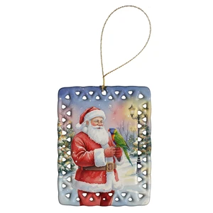 Lorikeet with Santa Claus Porcelain Ornament Christmas Tree Hanging Decorations for Home Christmas Holiday, Rectangle, Gift, Multicolor Lorikeet with Santa Claus Porcelain Ornament Christmas Tree Hanging Decorations for Home Christmas Holiday, Rectangle, Gift, Multicolor
