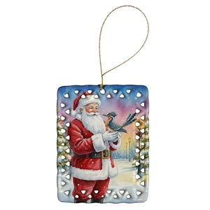 Roadrunner with Santa Claus Porcelain Ornament Christmas Tree Hanging Decorations for Home Christmas Holiday, Rectangle, Gift, Multicolor Roadrunner with Santa Claus Porcelain Ornament Christmas Tree Hanging Decorations for Home Christmas Holiday, Rectangle, Gift, Multicolor