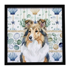 Sable Sheltie Coastal Sea Glass Framed Metal Print Bathroom, Kitchen, Office, Home Decor Wall Art Ready to Hang, Square, 8X8 Sable Sheltie Coastal Sea Glass Framed Metal Print Bathroom, Kitchen, Office, Home Decor Wall Art Ready to Hang, Square, 8X8