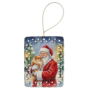 Pomeranian with Santa Claus Porcelain Ornament Christmas Tree Hanging Decorations for Home Christmas Holiday, Rectangle, Gift, Multicolor Pomeranian with Santa Claus Porcelain Ornament Christmas Tree Hanging Decorations for Home Christmas Holiday, Rectangle, Gift, Multicolor
