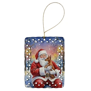 Red Miniature Pinscher with Santa Claus Porcelain Ornament Christmas Tree Hanging Decorations for Home Christmas Holiday, Rectangle, Gift, Multicolor Red Miniature Pinscher with Santa Claus Porcelain Ornament Christmas Tree Hanging Decorations for Home Christmas Holiday, Rectangle, Gift, Multicolor