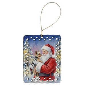 Yorkie with Santa Claus Porcelain Ornament Christmas Tree Hanging Decorations for Home Christmas Holiday, Rectangle, Gift, Multicolor Yorkie with Santa Claus Porcelain Ornament Christmas Tree Hanging Decorations for Home Christmas Holiday, Rectangle, Gift, Multicolor