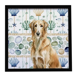 Wheaten Scottish Deerhound Coastal Sea Glass Framed Metal Print Bathroom, Kitchen, Office, Home Decor Wall Art Ready to Hang, Square, 8X8 Wheaten Scottish Deerhound Coastal Sea Glass Framed Metal Print Bathroom, Kitchen, Office, Home Decor Wall Art Ready to Hang, Square, 8X8